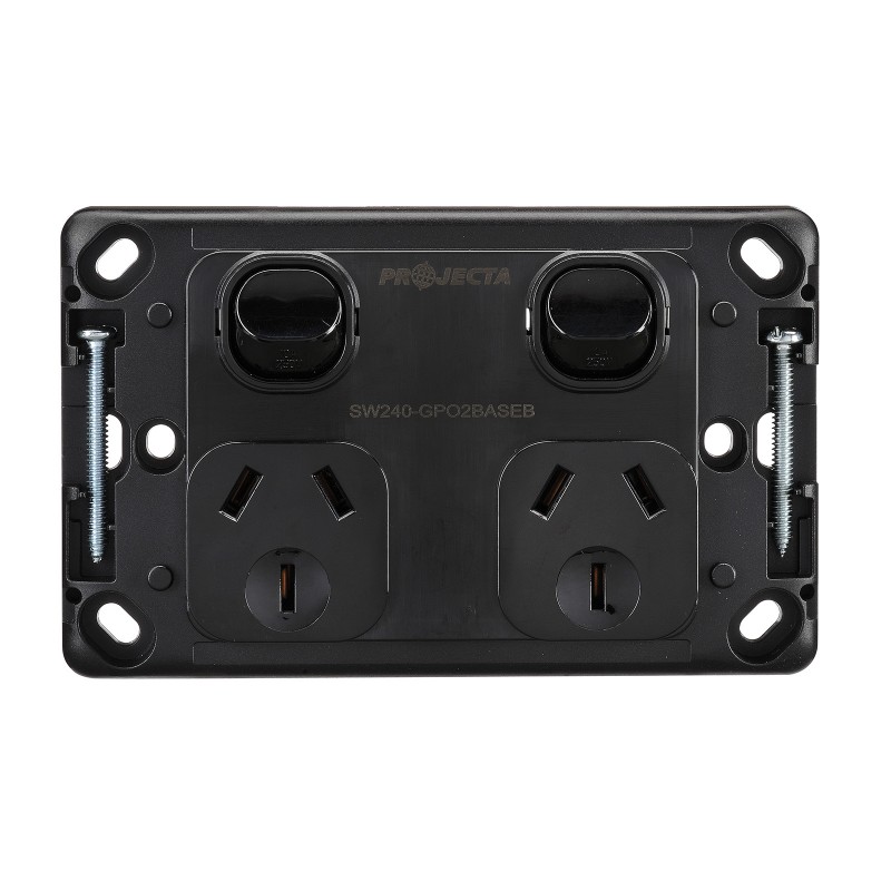 DOUBLE GPO 240V 10A BLACK BASE PK10