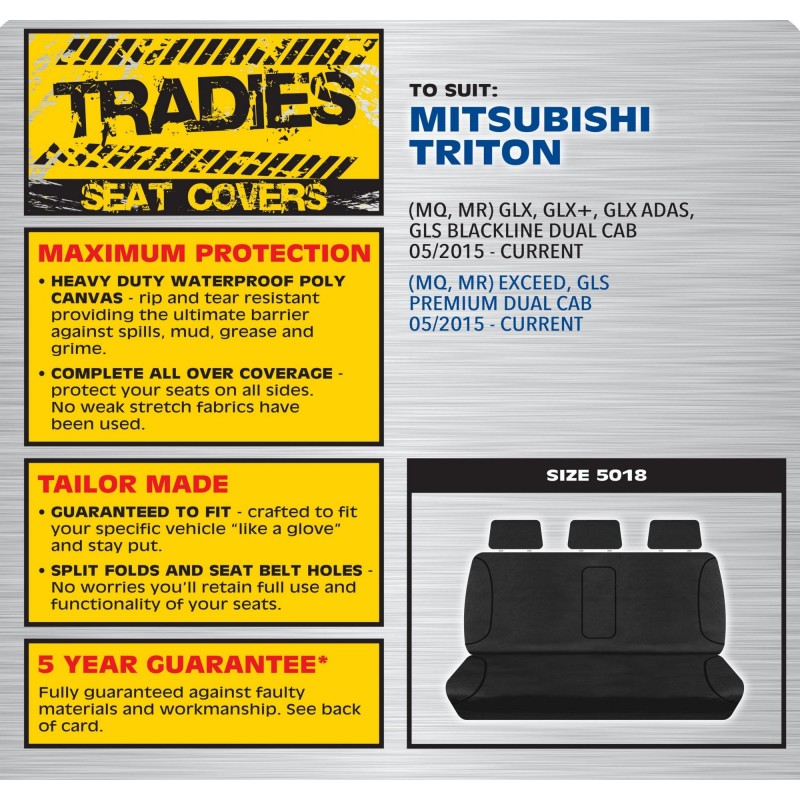 BLACK CANVAS REAR BENCH SEAT COVER - TRITON 05/2015 ONWARD