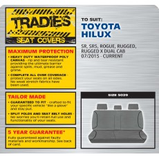 GREY CANVAS REAR BENCH SEAT COVER - HILUX 07/2015 ONWARD