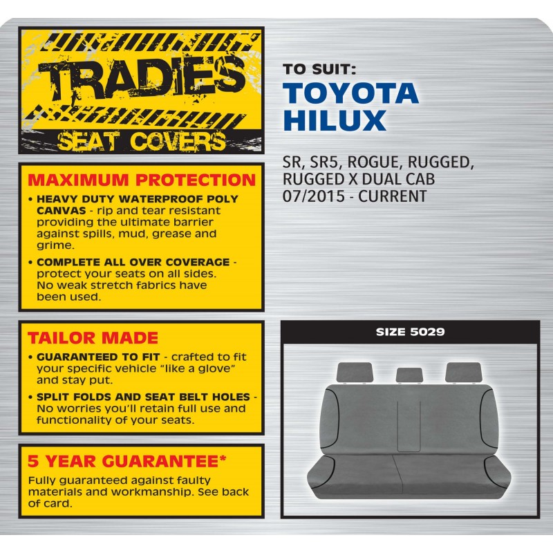 GREY CANVAS REAR BENCH SEAT COVER - HILUX 07/2015 ONWARD