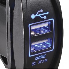 12/24V DUAL USB BLUE LED ILLUMINATED SOCKET