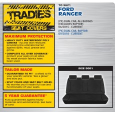 BLACK CANVAS REAR SEAT COVER - FORD RANGER PY T6.2 XL XLS 