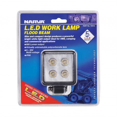W/LAMP 9-32V LED 70MM SQUARE 600LM